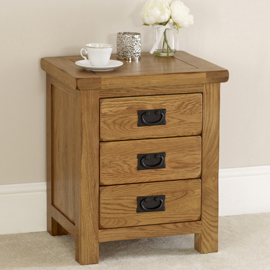 Rustic Oak 3 Drawer Bedside