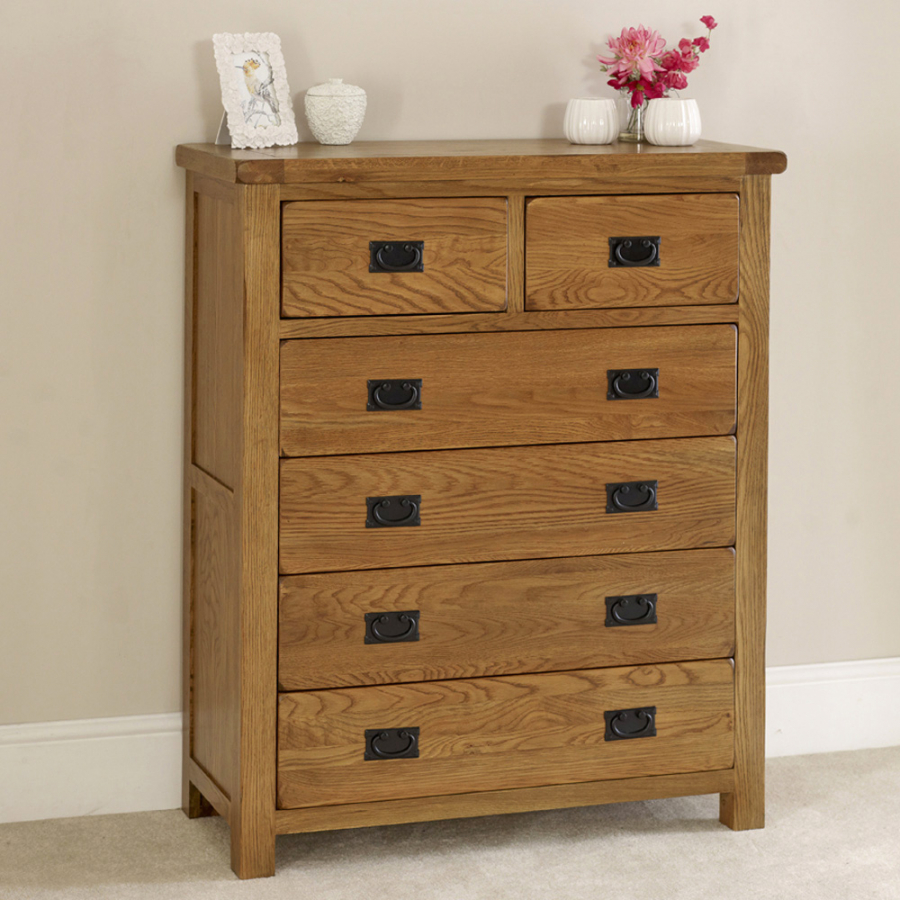 Rustic Oak 2 over 4 Drawer Large Tall Chest of Drawers