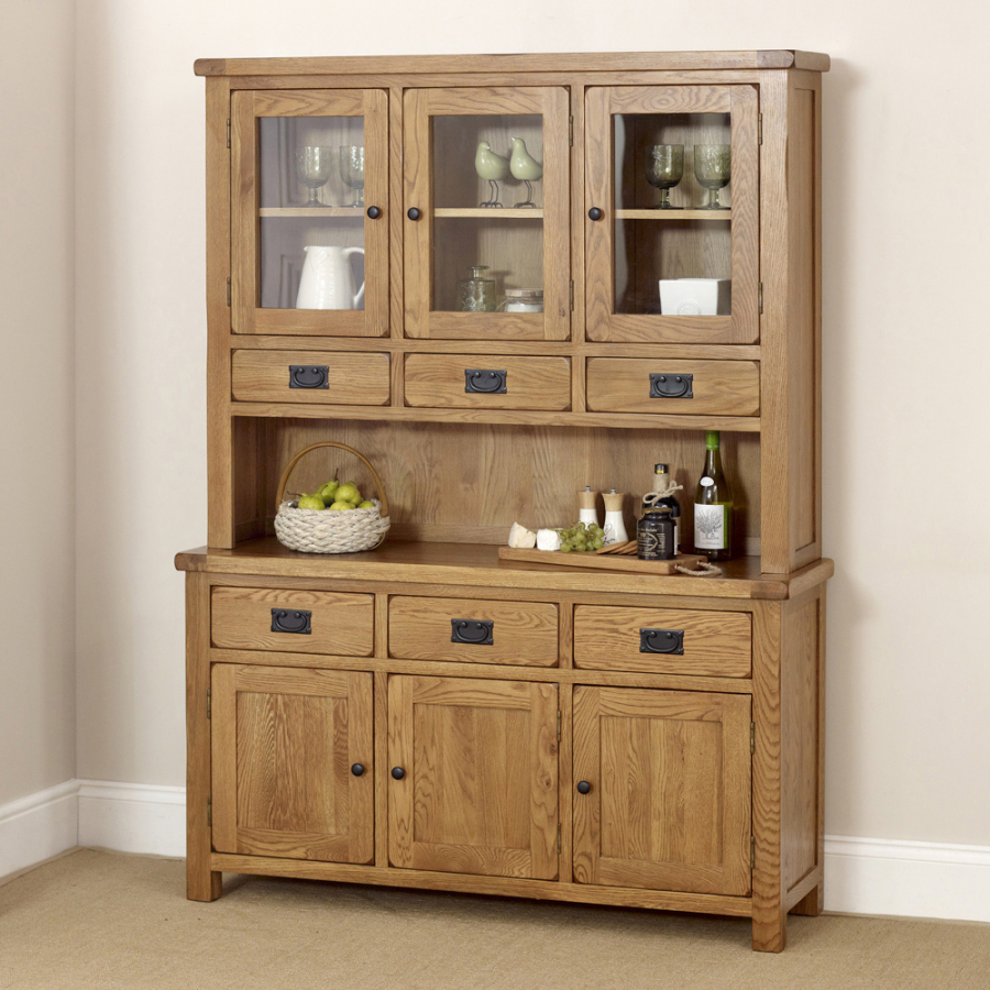 Rustic Oak Large Glazed Dresser and Sideboard