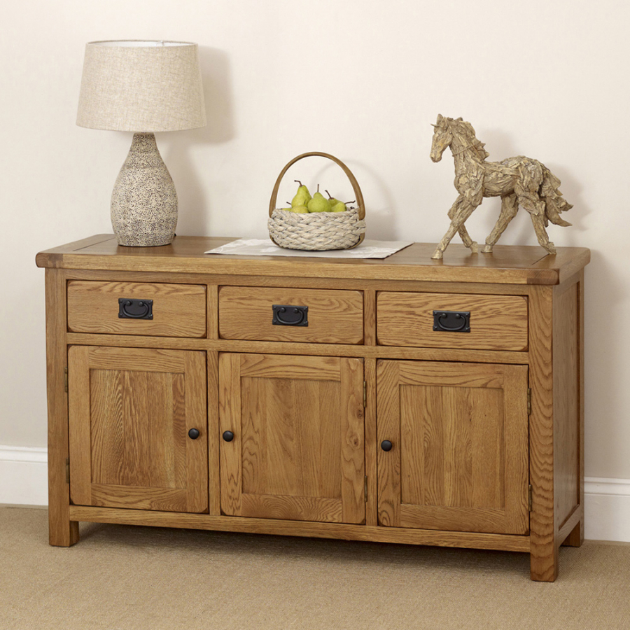 Rustic Oak Large 3 Door 3 Drawer Sideboard