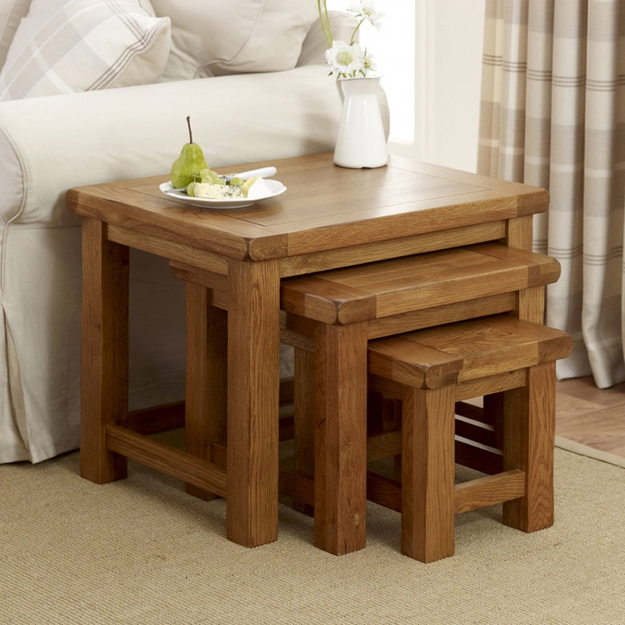 Rustic Oak Large Nest of Tables