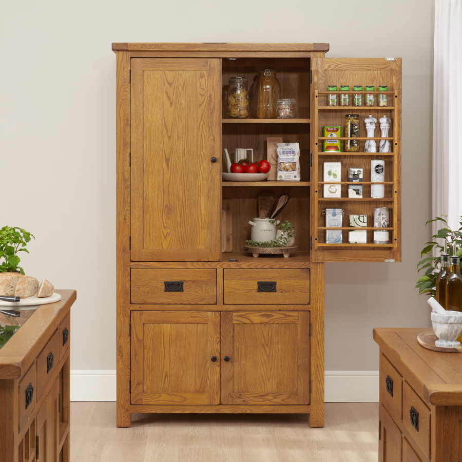 Rustic Oak Large Double Kitchen Larder Pantry Cupboard