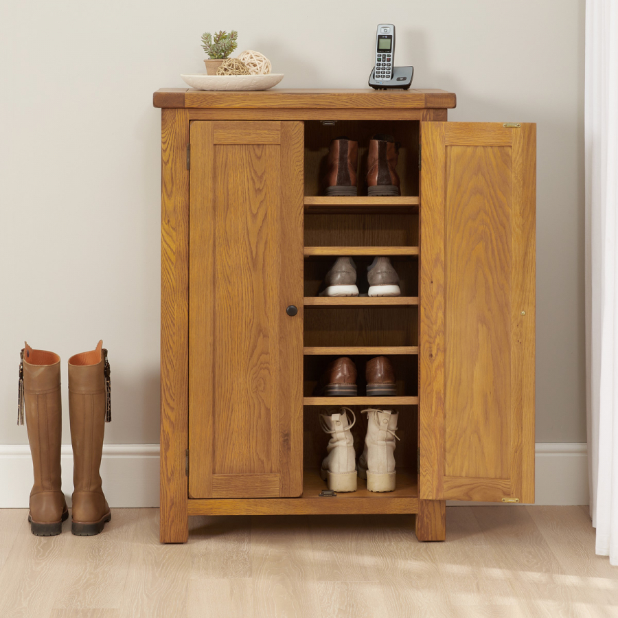 Rustic Oak Large Shoe Storage Cupboard