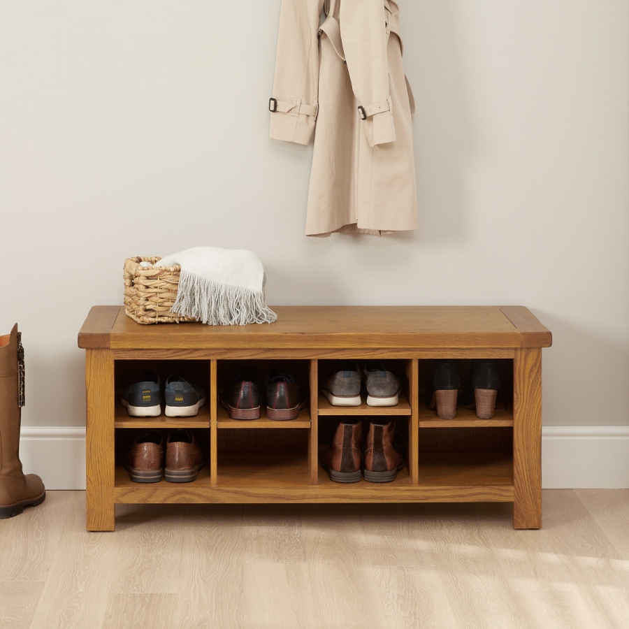 Rustic Oak Hallway Shoe Storage Bench