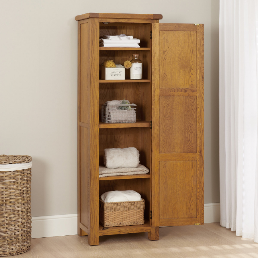 Rustic Oak Single Shaker Linen Storage Cupboard