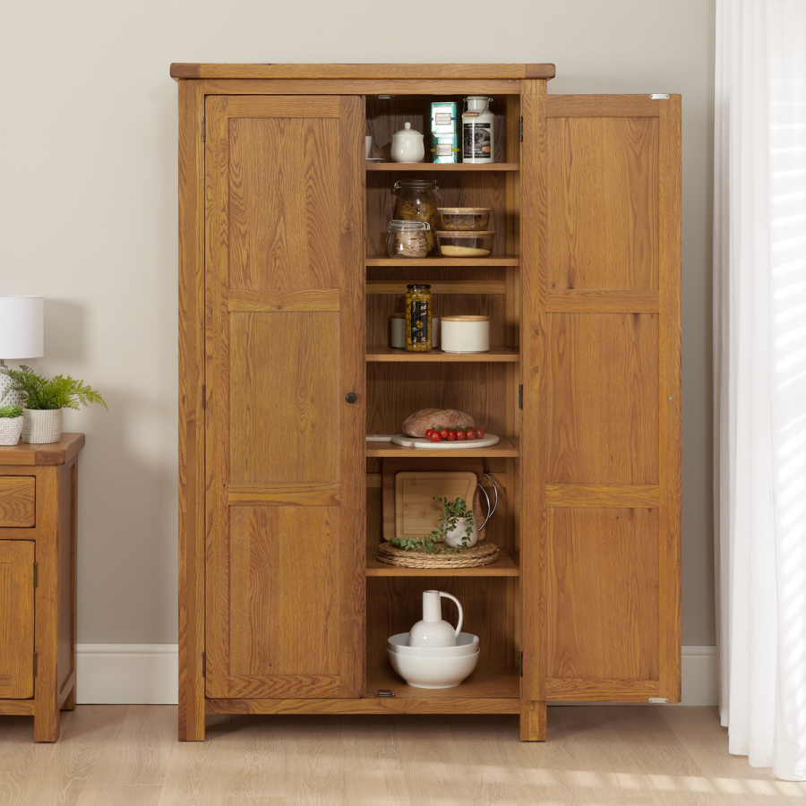 Rustic Oak Double Shaker Kitchen Pantry Cupboard