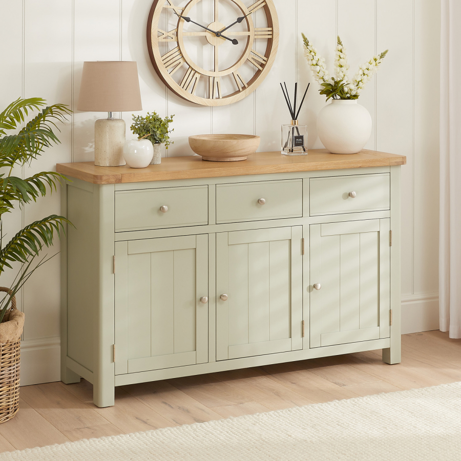 Marbury Sage Green Painted Large 3 Drawer 3 Door Sideboard