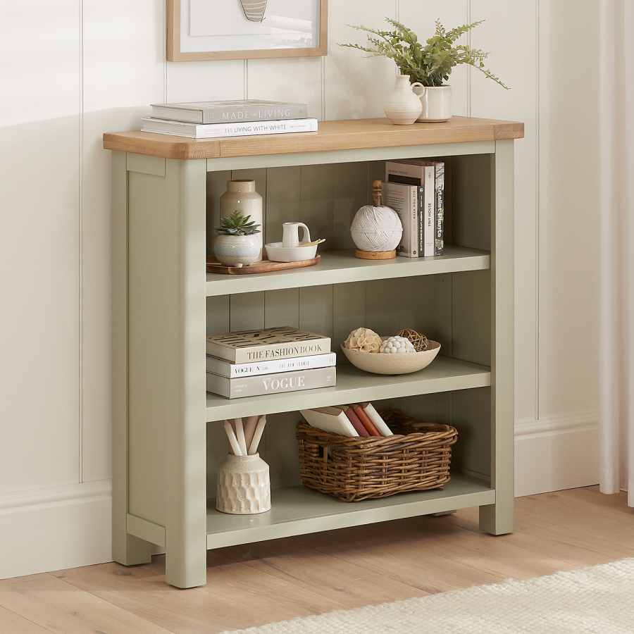 Marbury Sage Green Painted Small Low Bookcase