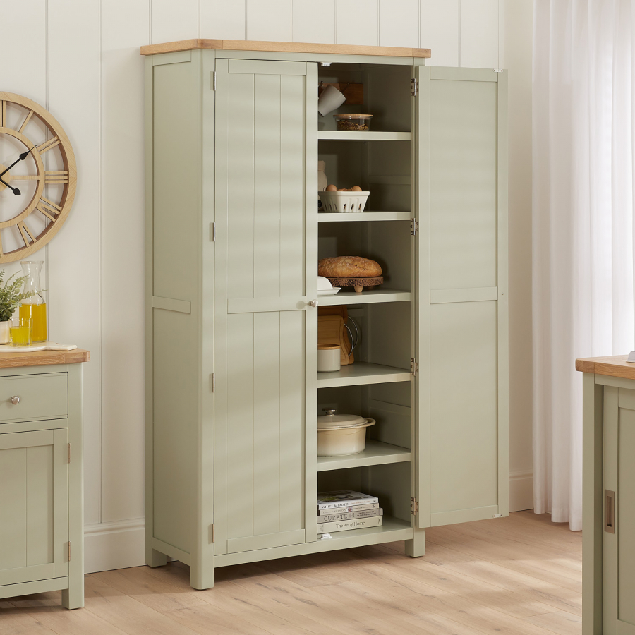 Marbury Sage Green Painted Double Shaker Kitchen Pantry Cupboard