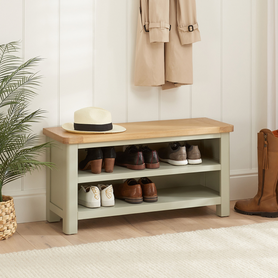 Marbury Sage Green Painted Shoe Storage Hallway Bench