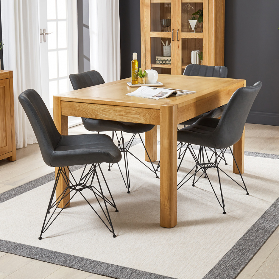 Soho Oak Medium Dining Table with 4 qty Brogan Charcoal Chair Set