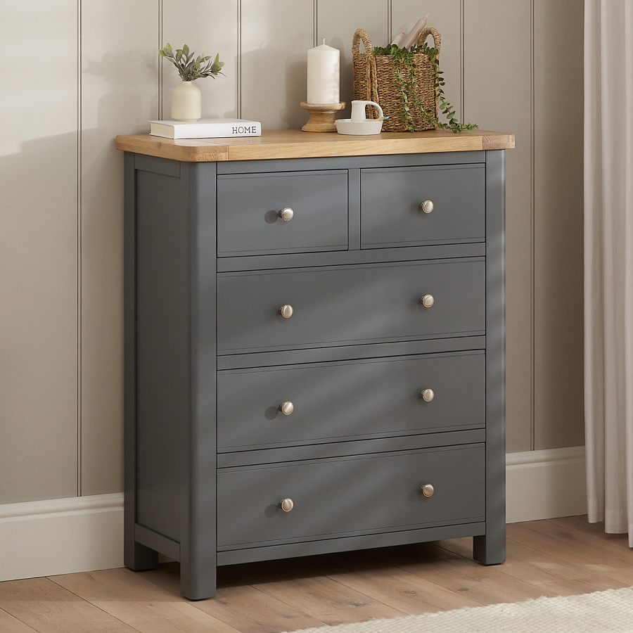 Marbury Slate Grey Painted 2 over 3 Drawer Chest