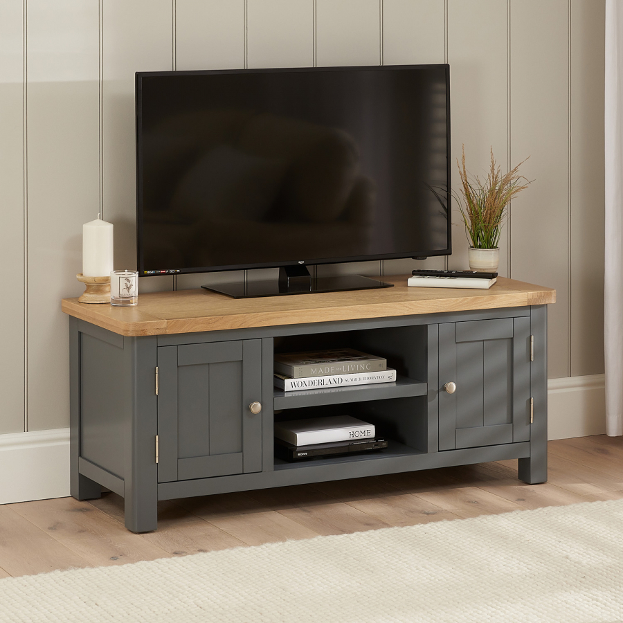 Marbury Slate Grey Painted Widescreen TV Unit Stand – Up to 60” TV Size