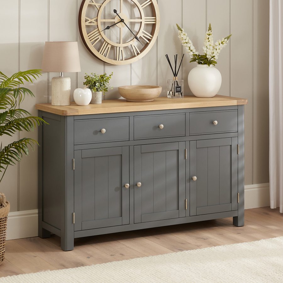 Marbury Slate Grey Painted Large 3 Drawer 3 Door Sideboard