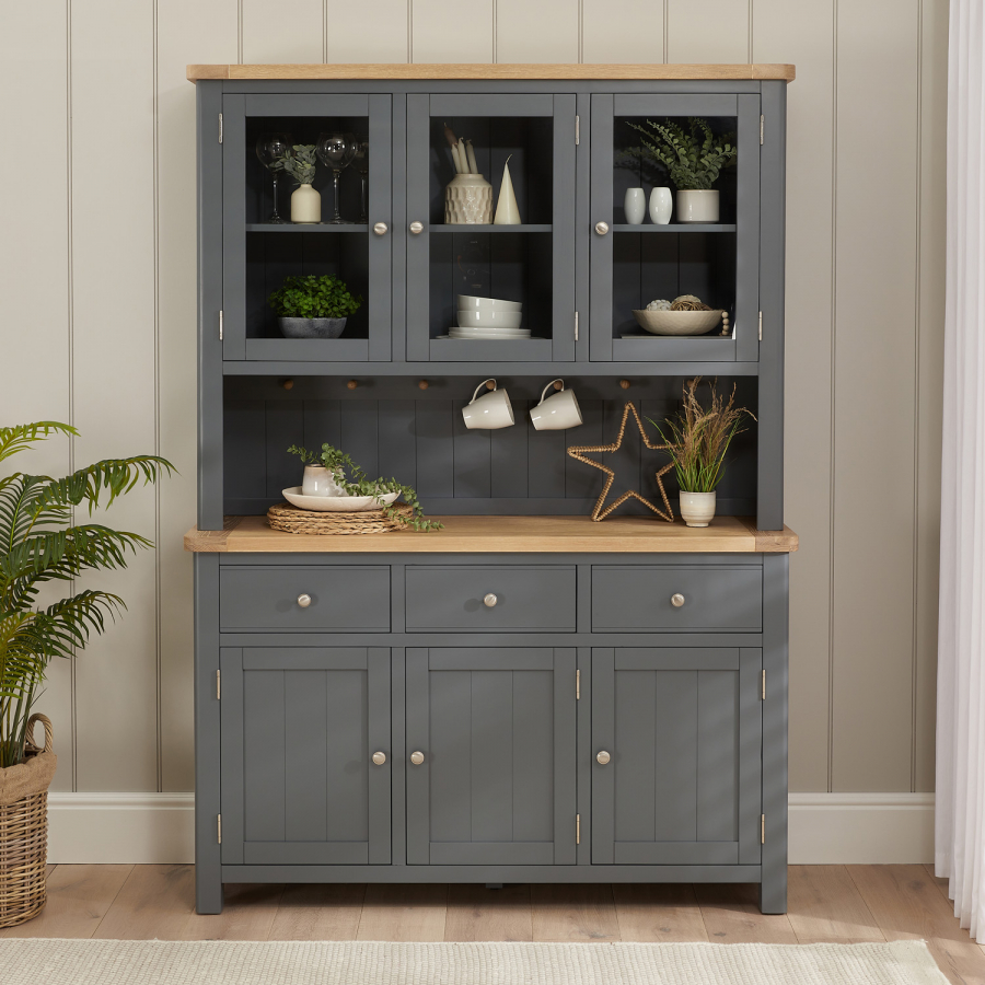 Marbury Slate Grey Painted Large Glazed Dresser Sideboard