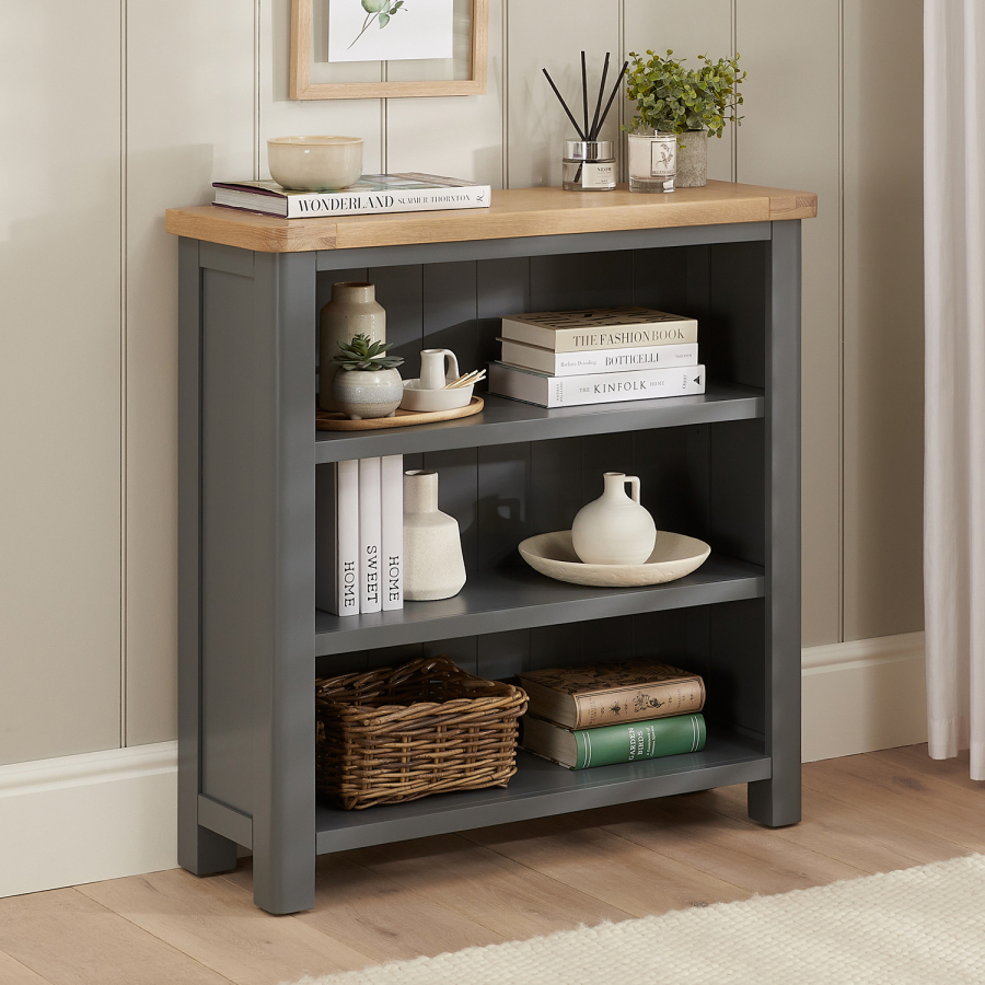 Marbury Slate Grey Painted Small Low Bookcase