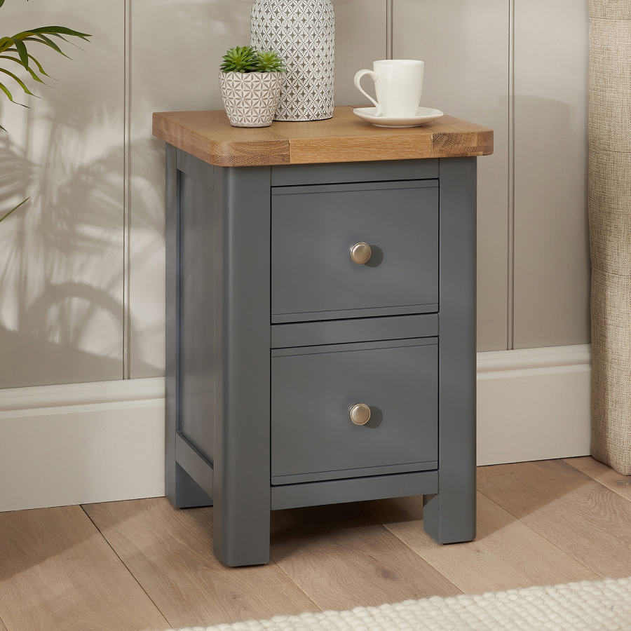 Marbury Slate Grey Painted 2 Drawer Slim Bedside Table