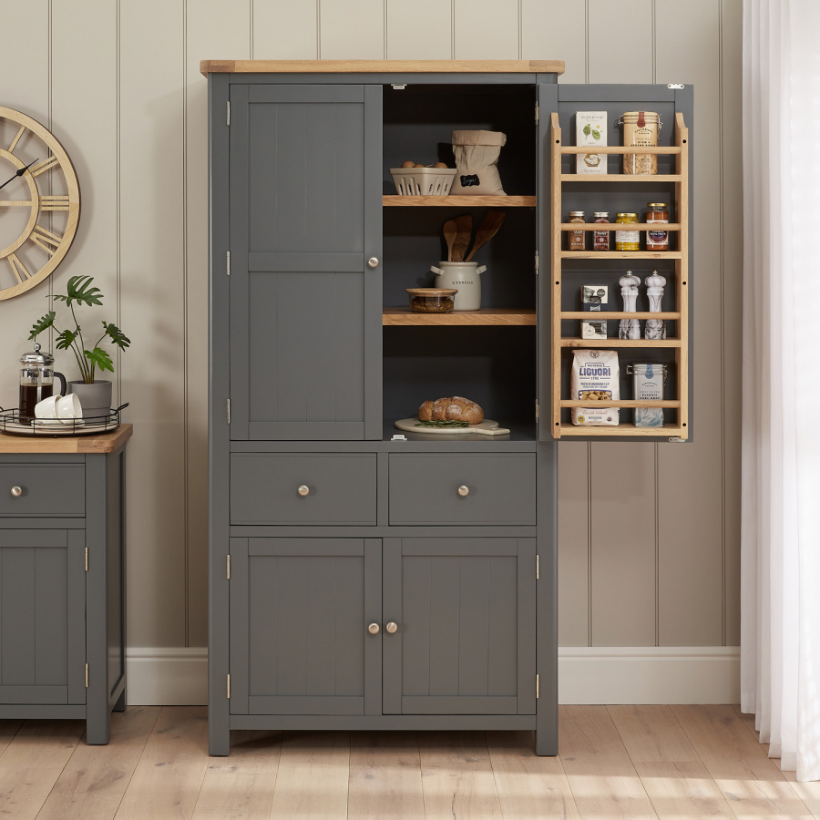 Marbury Slate Grey Painted Double Kitchen Larder Pantry Cupboard