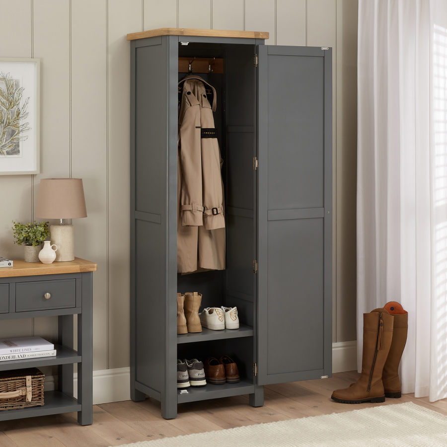 Marbury Slate Grey Painted Single Hallway Coat & Shoe Cupboard