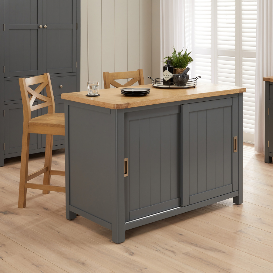 Marbury Slate Grey Painted Kitchen Island Counter with Breakfast Bar Table Top (2 Seater)