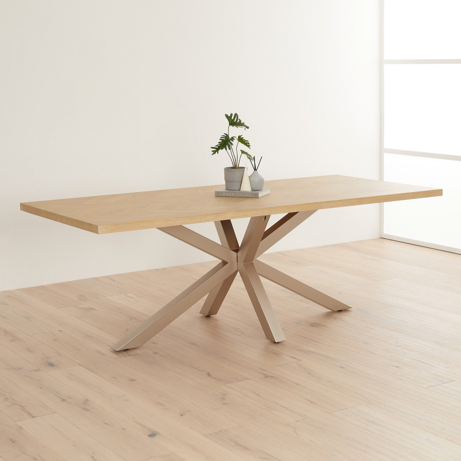 Industrial Herringbone Limed Oak 220cm Dining Table with Grey Starburst Legs – 8 to 10 Seater