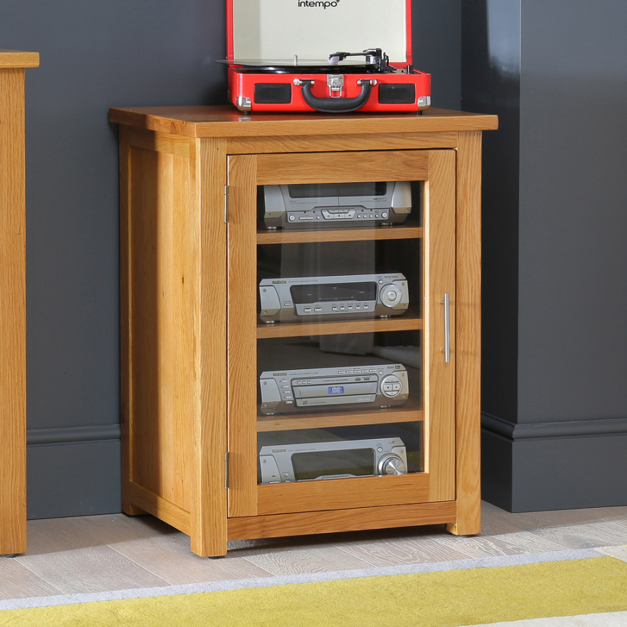 London Oak Hi-Fi Media Unit Storage Cabinet