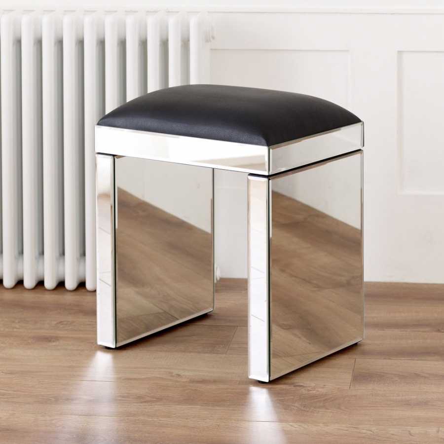 Venetian Mirrored Stool with Black seat pad