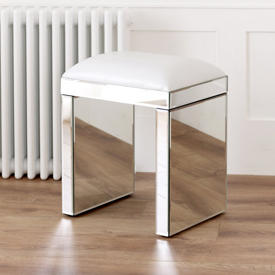 Venetian Mirrored Stool with White Seat Pad