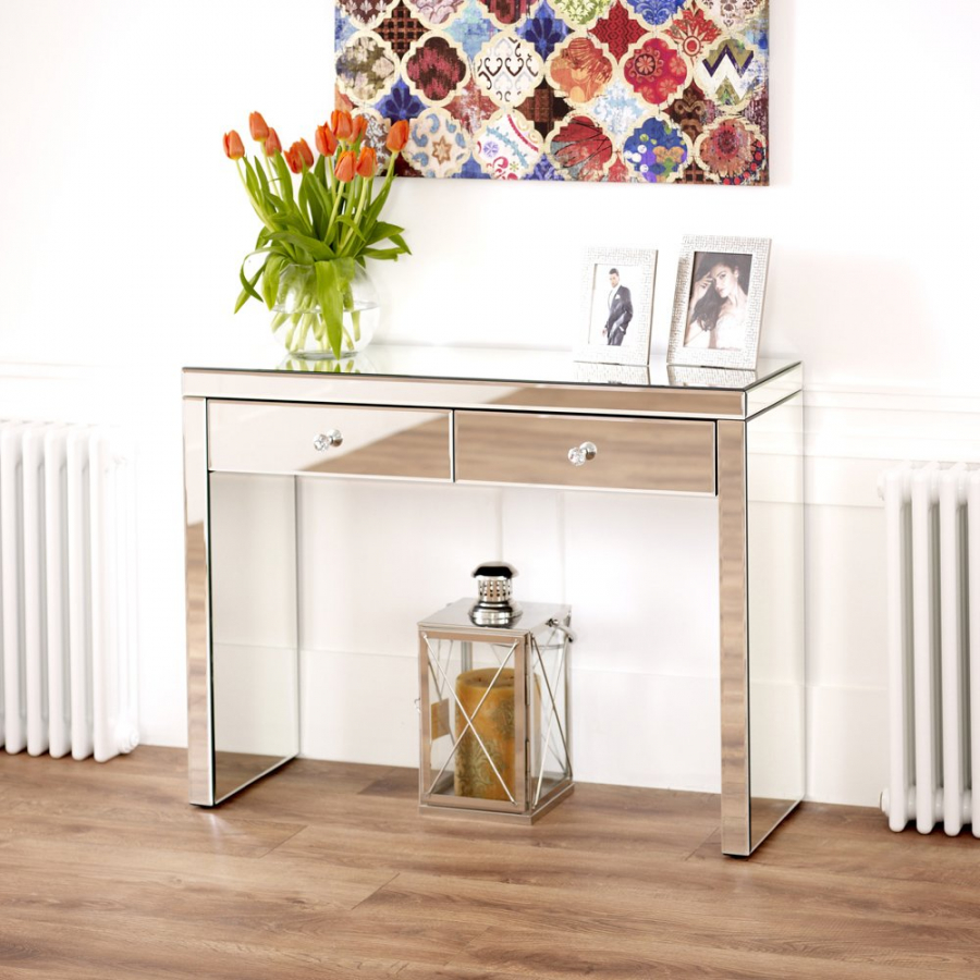 Venetian Mirrored 2 Drawer Dressing Console Table