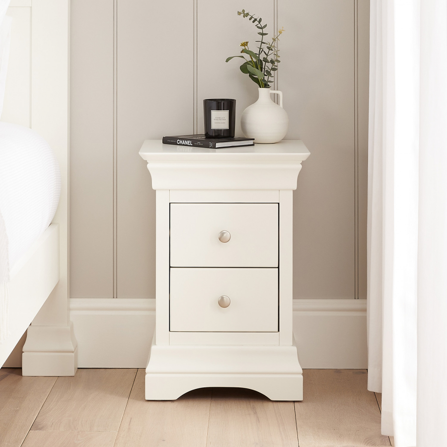 Wilmslow White Painted 2 Drawer Slim Bedside Table