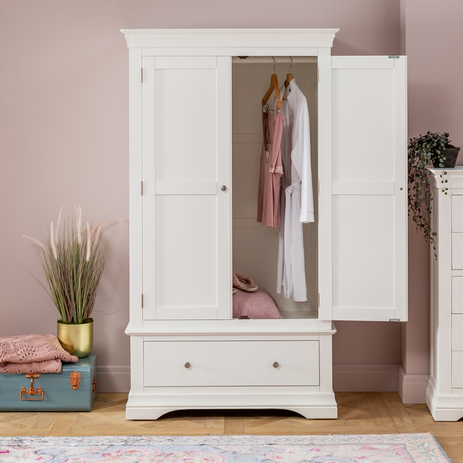 Wilmslow White Painted 2 Door Double Wardrobe with Drawer