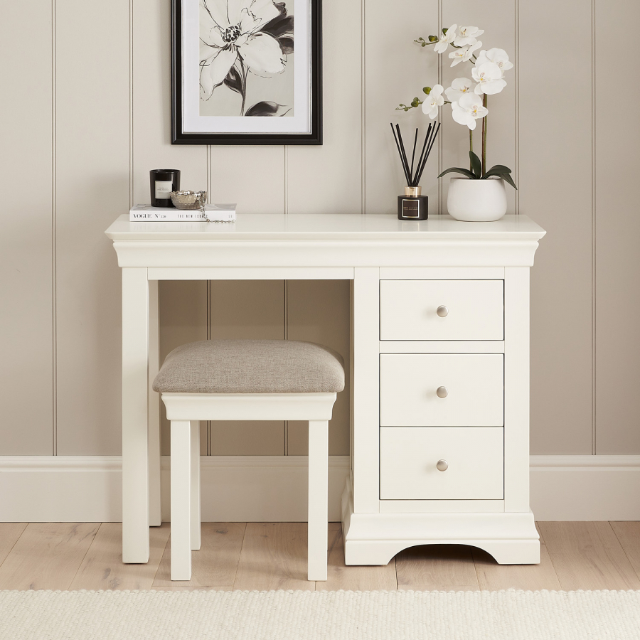 Wilmslow White Single Pedestal Dressing Table Set with Stool