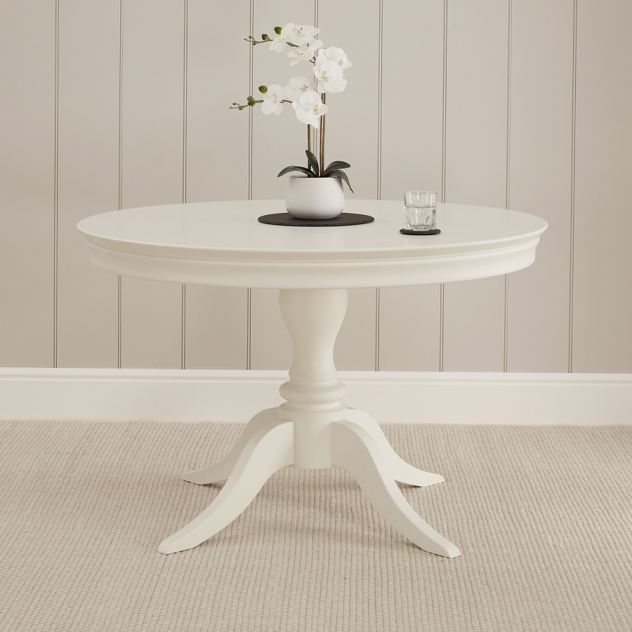 Wilmslow White Painted Round Dining Table with Pedestal Base