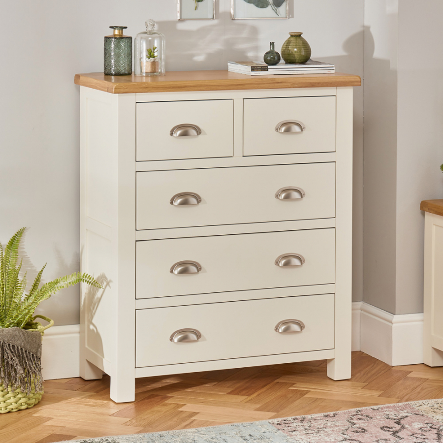 Cotswold Cream Painted 2 Over 3 Drawer Chest of Drawers