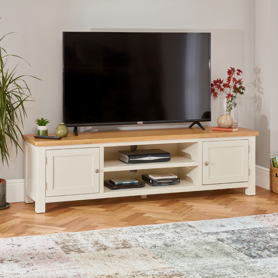 Cotswold Cream Painted Large Widescreen TV Unit – Up to 80” TV Size