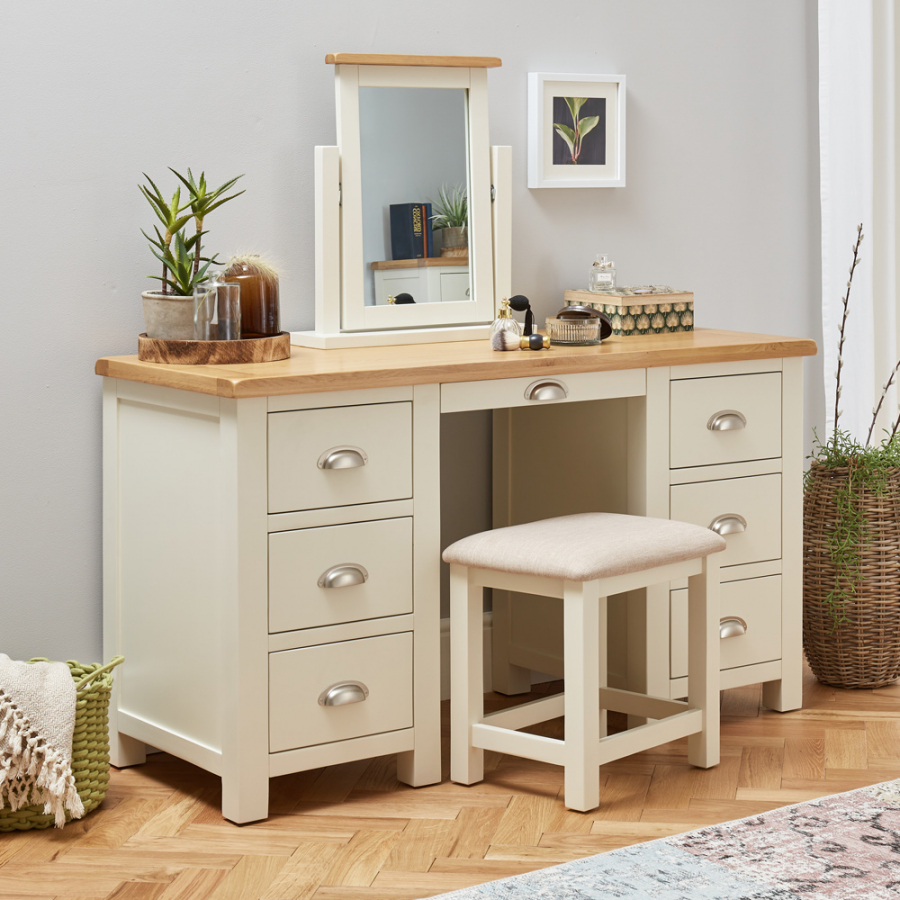 Cotswold Cream Pedestal Dressing Table Set with Mirror and Stool