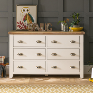Cheshire Weathered Limed Oak Large Wide 6 Drawer Chest
