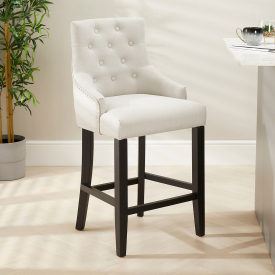 Luxury Natural Fabric Scoop Back Dining Chair – Black Satin Legs | The ...