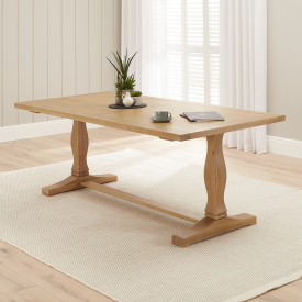 Solid Weathered Limed Oak Refectory Dining Table - 2m Length – Seats 6 to 8