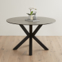 Starburst 120cm Round Grey Ceramic Dining Table with Black Legs – 4 Seater