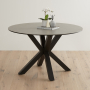 Starburst 120cm Round Grey Ceramic Dining Table with Black Legs – 4 Seater