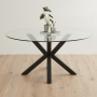 Starburst 150cm Round Glass Dining Table with Black Legs – 6 Seater