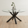 Starburst 150cm Round Glass Dining Table with Black Legs – 6 Seater