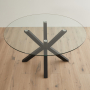 Starburst 150cm Round Glass Dining Table with Black Legs – 6 Seater