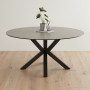 Starburst 150cm Round Grey Ceramic Dining Table with Black Legs – 6 Seater