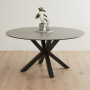 Starburst 150cm Round Grey Ceramic Dining Table with Black Legs – 6 Seater