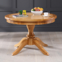 Solid Oak Round Dining Table and 4 Black Faux Leather Scoop Chairs