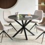 Spider 120cm Round Grey Sintered Stone Ceramic Dining Table with Black Legs – 4 Seater