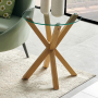 Spider Round Glass Side Lamp Table with Oak Effect Legs 