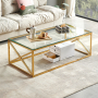 Monza Glass Coffee Table with Gold Stainless Steel Cross Frame